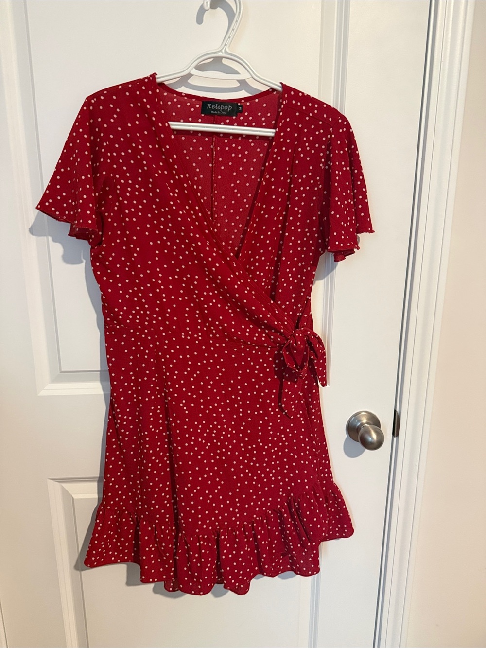 Reformation Red Polka Dot Wrap Mini Dress